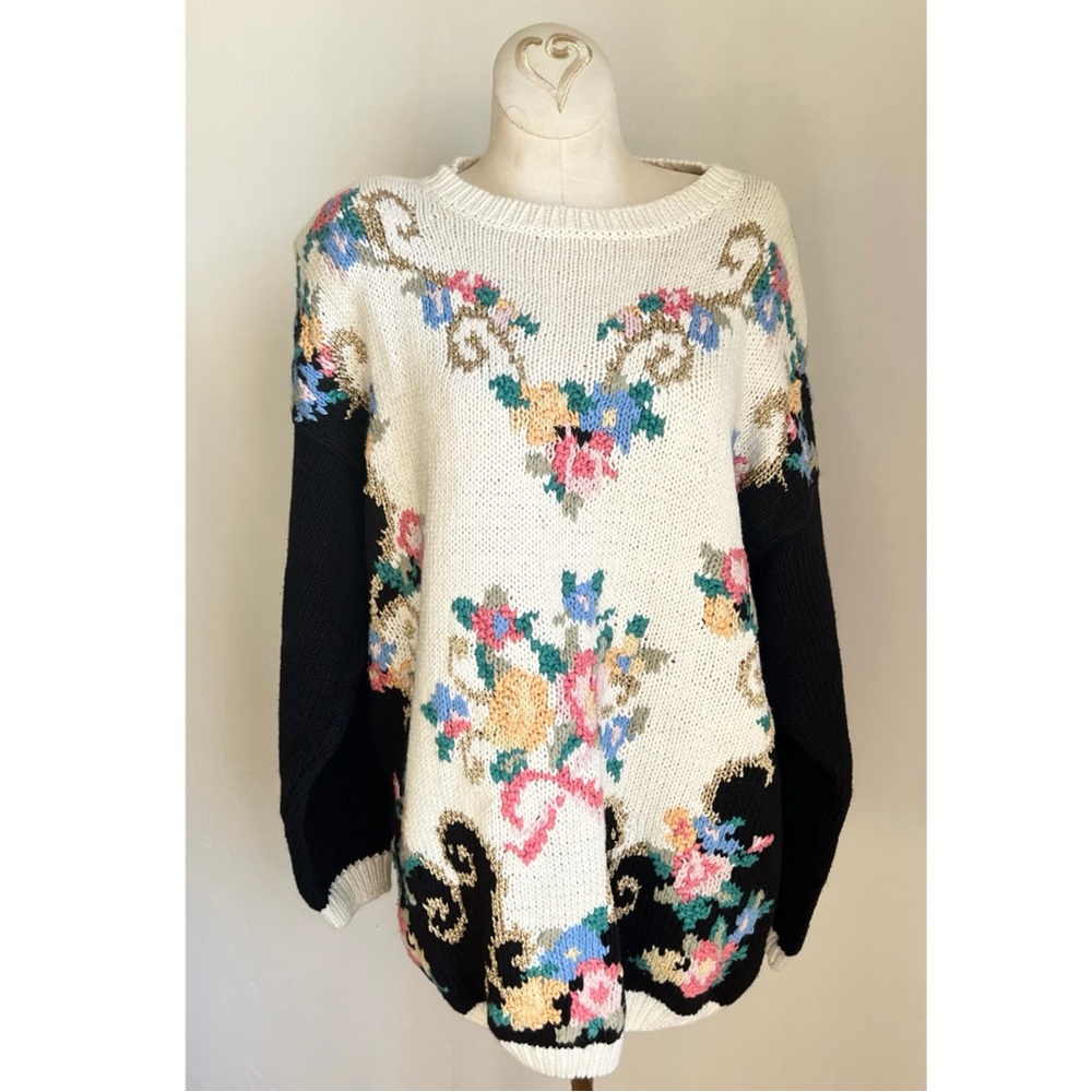 Vintage 80s ? Huntington Ridge Floral Sweater Cottagecore Retro Knit